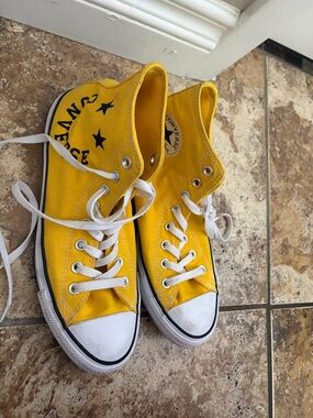 Converse Bright Yellow High Top Sneakers with White Laces